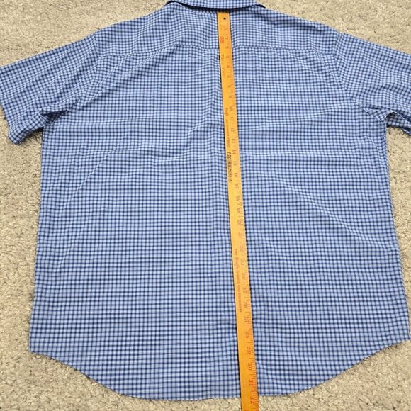 Peter Millar Men Shirt 2XL Blue Plaid Featherweight Button Front Short Sleeve - Picture 10 of 11